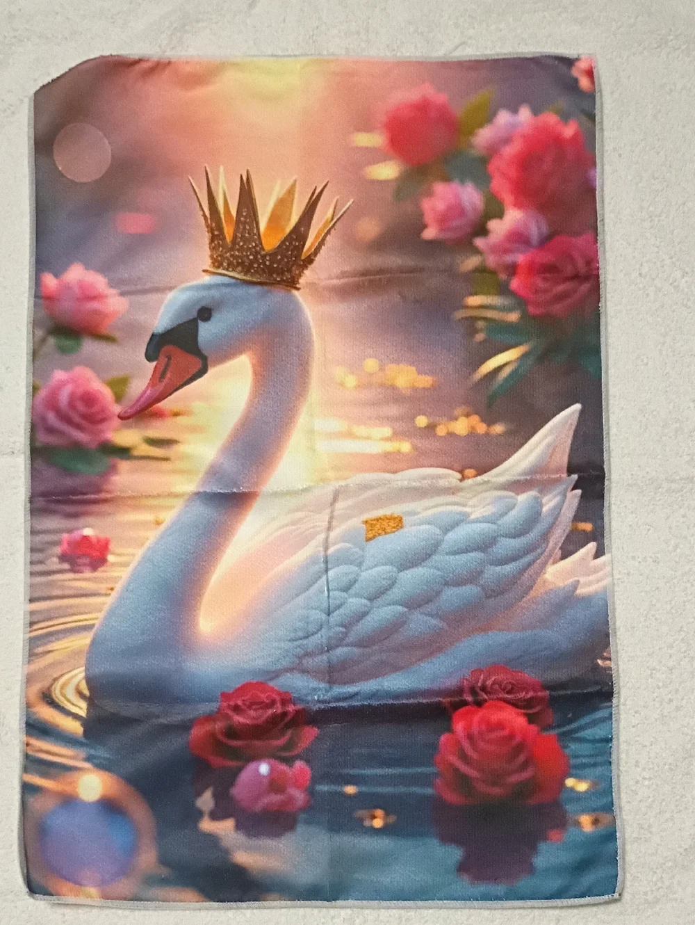 Heavenly Swan with Crown 2D Hand Towel - White & Pink Floral NEW!